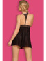 Beautiful Black Romantic Babydoll Lingerie With Lace Detail Equipped With Sheer Mesh Design, Adjustable Back With G String