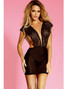 Risqué Chemise Slip Lingerie With Deep V Front Design Equipped With Mid V Back, Decorative Satin Bow With G String