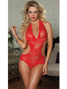 Red Lace Halter Neck Plunge Teddy Bodysuit Lingerie will arouse desires and make you irresistible