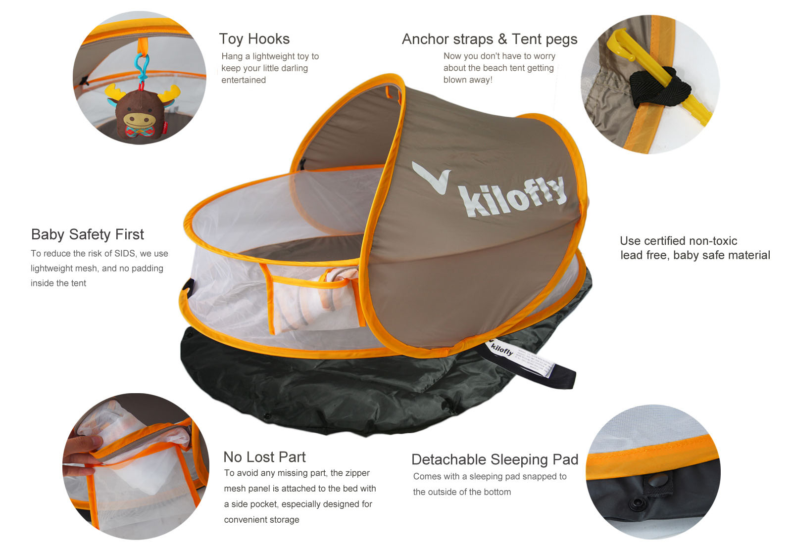 kilofly Flat Top Instant Pop Up Portable UPF 35 2 Pegs Travel Baby Beach Tent