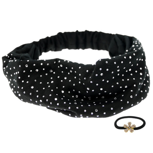 kilofly Bling Bling Wide Elastic Headband, with Faux Pearl Flower Hair Band