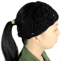 kilofly Crochet 3D Rose Hand Knitted Headband, with Faux Pearl Flower Hair Band