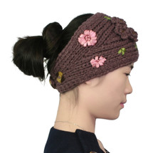 kilofly Crochet 3D Rose Winter Knit Headband, with Faux Pearl Flower Hair Band