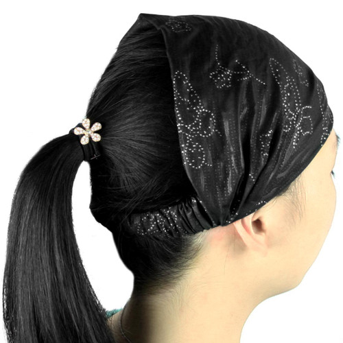 kilofly Elastic Headband Bandana, Butterfly, with Faux Pearl Flower Hair Band