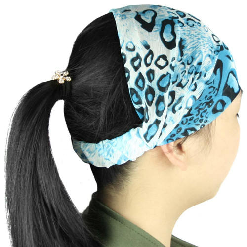 kilofly Elastic Headband Bandana, Leopard Print, with Faux Pearl Flower Hair Band