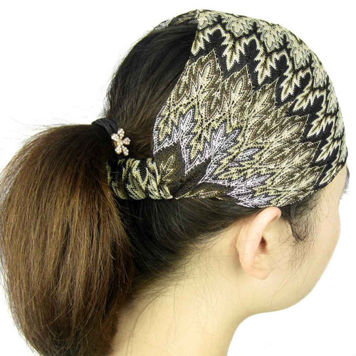 kilofly Knit Crochet Headband, Wavy Fantasy, with Faux Pearl Flower Hair Band