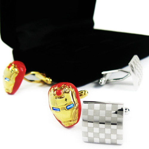 kilofly Cufflinks Combo [Set of 2 pairs] - Classic Ironman, with Velvet Gift Box