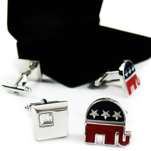 kilofly Cufflinks Combo [Set of 2 pairs] - Republican Star, with Velvet Gift Box