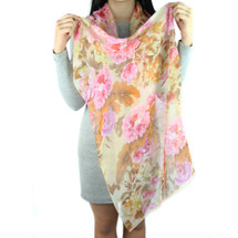 kilofly Small Floral Scarf, with Crystal Rhinestone Cat Brooch - Blooming Flower