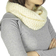 kilofly Knit Neck Warmer Infinity Loop Scarf, with Rhinestone Cat Brooch Pin