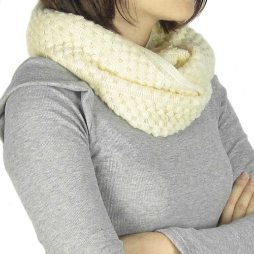 kilofly Knit Neck Warmer Infinity Loop Scarf, with Rhinestone Cat Brooch Pin