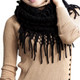 kilofly Knit Circle Neck Warmer Tassels Scarf, with Rhinestone Cat Brooch Pin