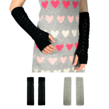 kilofly Fingerless Gloves Arm Warmers Value Pack [Set of 2 Pairs] - Grey, Black