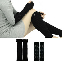 kilofly Fingerless Arm Long Gloves and Leg Warmers Combo Set, 2 Pairs - Black