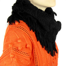 kilofly Knit Infinity Neck Warmer Tassels Scarf, Wavy, + Cat Brooch Pin
