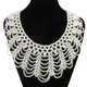 kilofly White Faux Pearl False Collar Necklace, Coco, with Rhinestone Cat Pin