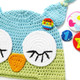 KF Baby Animal Beanie Hat, with Ear Flaps, Owl, Blue Green, 4 Pinback Buttons