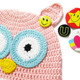 KF Baby Animal Beanie Hat, with Ear Flaps and Braids, Owl, Pink + 4 Pinback Buttons