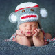 KF Baby Animal Beanie Hat, with Ear Flaps, Monkey, Grey, 4 Pinback Buttons