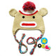 KF Baby Animal Beanie Hat, with Ear Flaps, Monkey, Brown, 4 Pinback Buttons