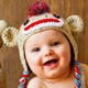 KF Baby Animal Beanie Hat, with Ear Flaps, Monkey, Brown, 4 Pinback Buttons