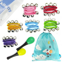 kilofly Musical Toys Rhythm Band Wrist Bells Value Pack, 6 colors [Set of 12 + 2 Maracas]