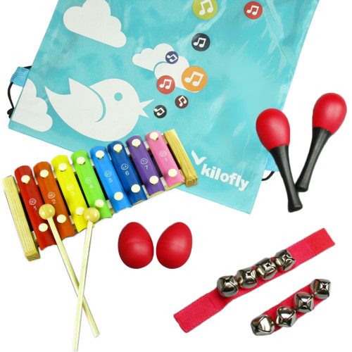 kilofly Mini Band Musical Instruments Value Pack, Xylophone + 6 Rhythm Toys