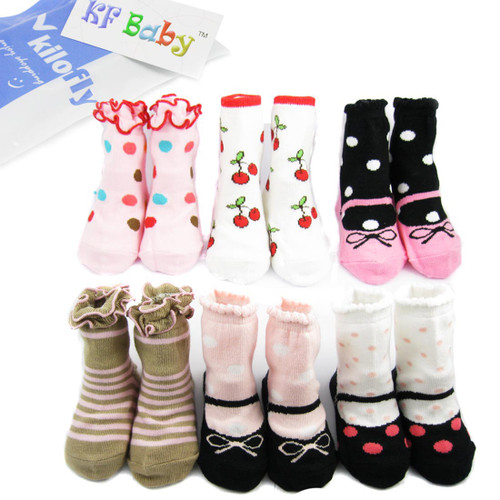 KF Baby Non-Skid Baby Girl Socks, 6 pairs