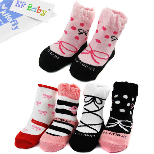 KF Baby Non-Skid Baby Girl Shoe Socks, 5 pairs