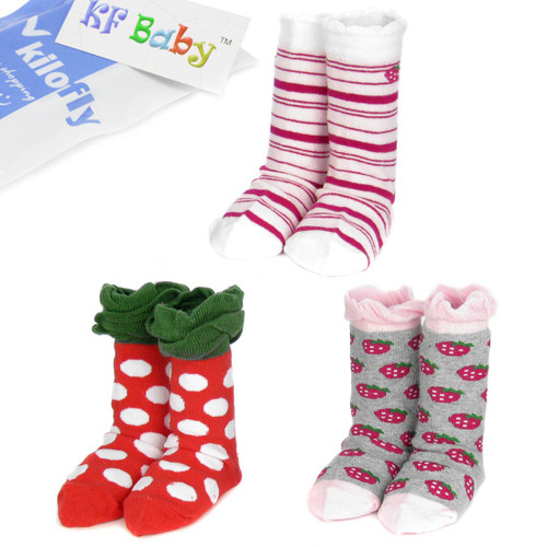 KF Baby Girl Non-Skid Cotton Socks Value Pack [Set of 3 Pairs], 6 - 18 Months