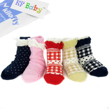 KF Baby Girl Non-Skid Lace Ruffle Socks Value Pack [Set of 5 pairs], 6 - 12 Months