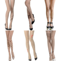 kilofly Fun Cute Tattoo Print Sheer Pantyhose, Set of 6 Unique Designs