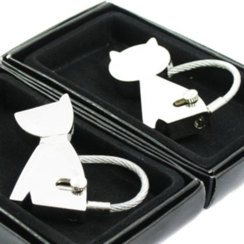 kilofly Chrome Keychain Pair - for Lovers - Kitty & Max
