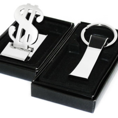 kilofly Chrome Keychain & Money Clip Set - Black Sweet Cherry