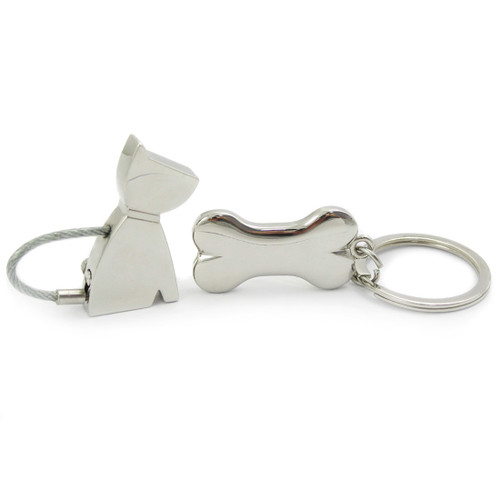 kilofly Chrome Keychain Set - Dog Toby and His Bone [Set of 2 Keychains]