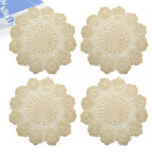 kilofly Handmade Crochet Round Cotton Lace Table Placemats Doilies Value Pack [Set of 4], Lotus