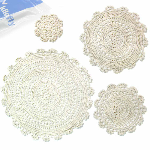 kilofly Handmade Crochet Round Cotton Lace Table Placemats Doilies Assorted Value Pack [Set of 4], Medallion