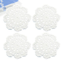 kilofly Small Handmade Crochet Round Cotton Lace Table Placemats Doilies for Cup/Glass Value Pack [Set of 4], Medallion, White