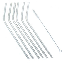 kilofly Reusable Bent Drink Straws Value Pack [Set of 6 + 1 Cleaner], 7.8 inch