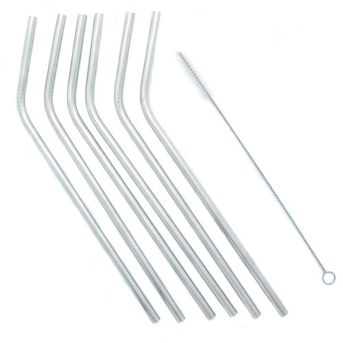 kilofly Reusable Bent Drink Straws Value Pack [Set of 6 + 1 Cleaner], 7.8 inch