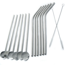 kilofly Reusable Bent Drink Straws and Spoon Drink Straws Value Pack [Set of 12 + 2 Cleaners], 7.8 inch