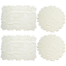 kilofly Butterfly Lace Reversible Table Placemats Doilies Value Pack [Set of 4], White & Beige