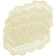 kilofly Crochet Cotton Lace Placemats Doilies 4pc, Oval, Beige, 7 x 14 inch