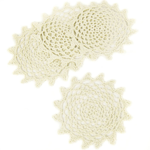 kilofly Crochet Cotton Lace Table Placemats Doilies Value Pack, 4pc, Net, 6 inch