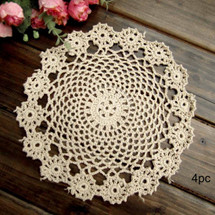 kilofly Crochet Cotton Lace Table Placemats Doilies Pack, 4pc, Garland, 7 inch