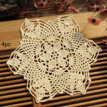 kilofly Crochet Cotton Lace Table Placemats Doilies Vase Pads, 4pc, 7 inch