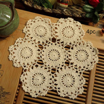 kilofly Crochet Cotton Lace Table Placemats Doilies Pack, 4pc, Blossoms, 10 inch