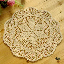 kilofly Crochet Cotton Lace Table Placemats Doilies Value Pack, 4pc, Hexa, 12 inch