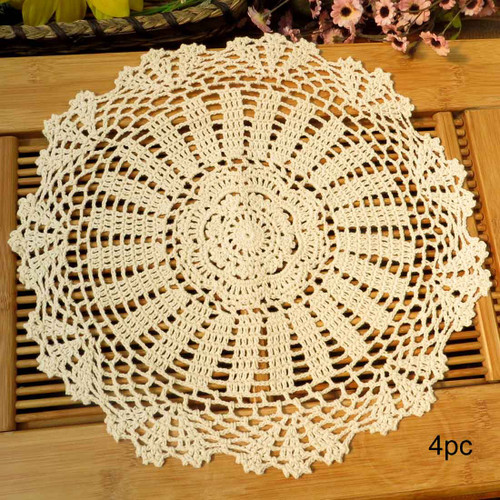 kilofly Crochet Cotton Lace Table Placemats Doilies Value Pack, 4pc, Daisy, 13.7 inch