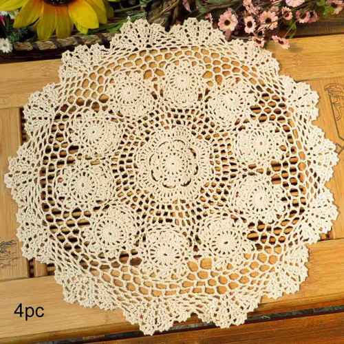 kilofly Crochet Cotton Lace Table Placemats Doilies Value Pack, 4pc, Rosary